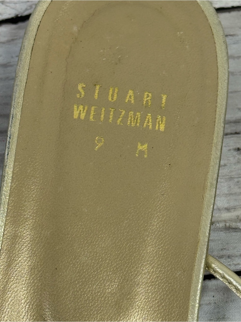 Stuart Weitzman Gold T-Strap Rhinestone Sandals - Picture 5 of 7